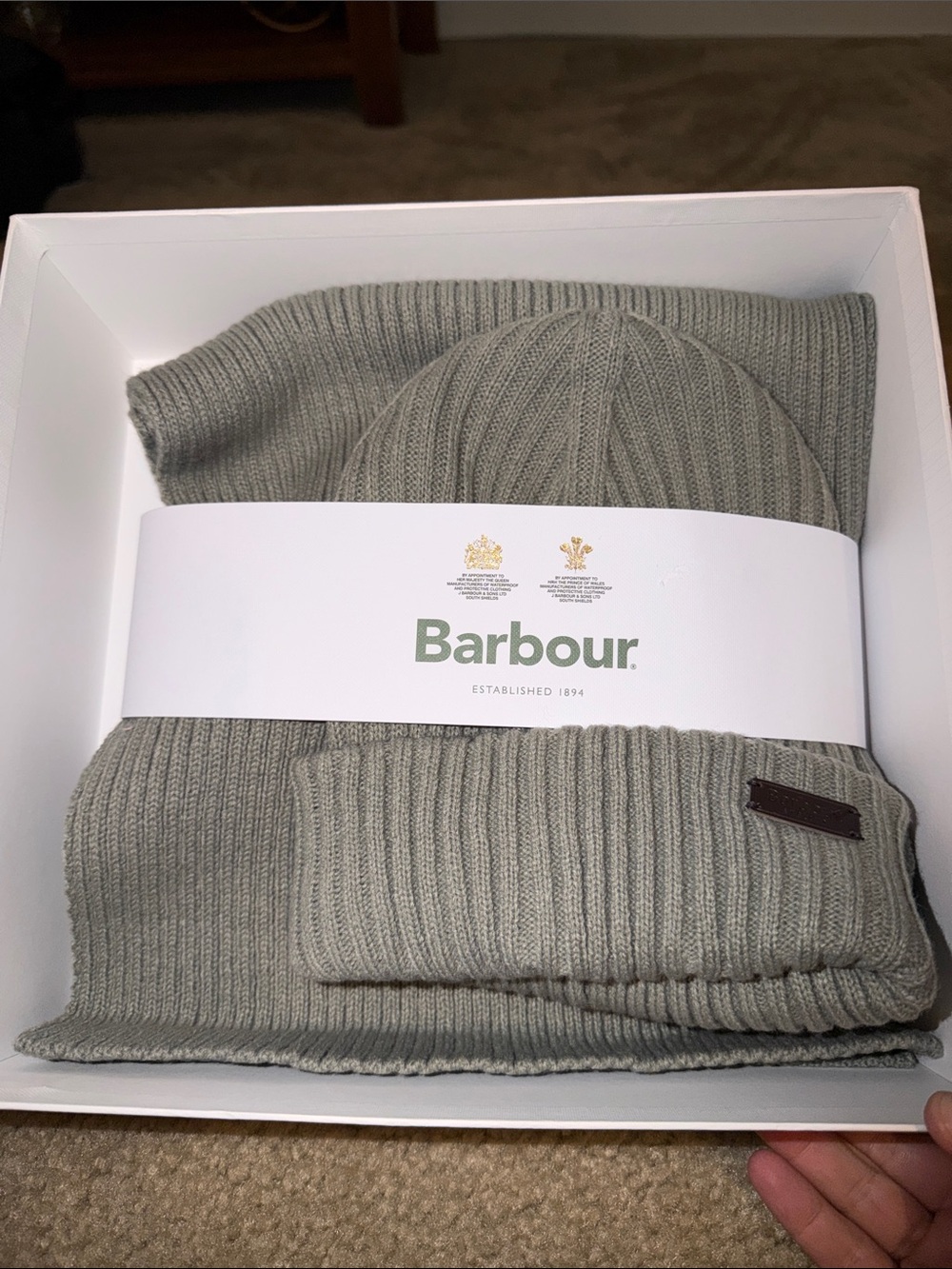 Barbou Ribbed Knit Hat & Scarf Set — Sage Green